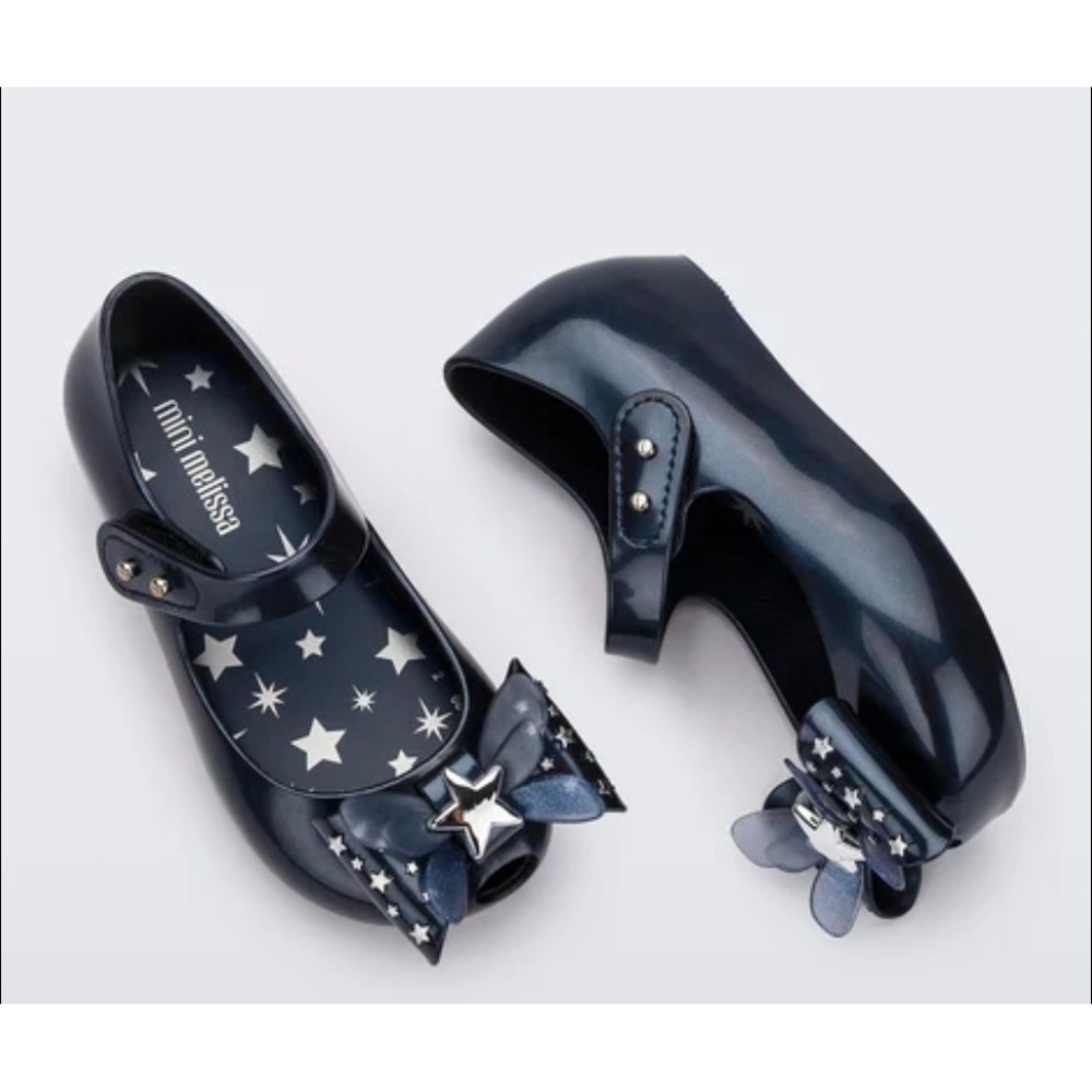 Mini Melissa Ultragirl Star Bow Navy Blue Jelly Mary Jane Shoes Kids Size 8 USA - Picture 1 of 6